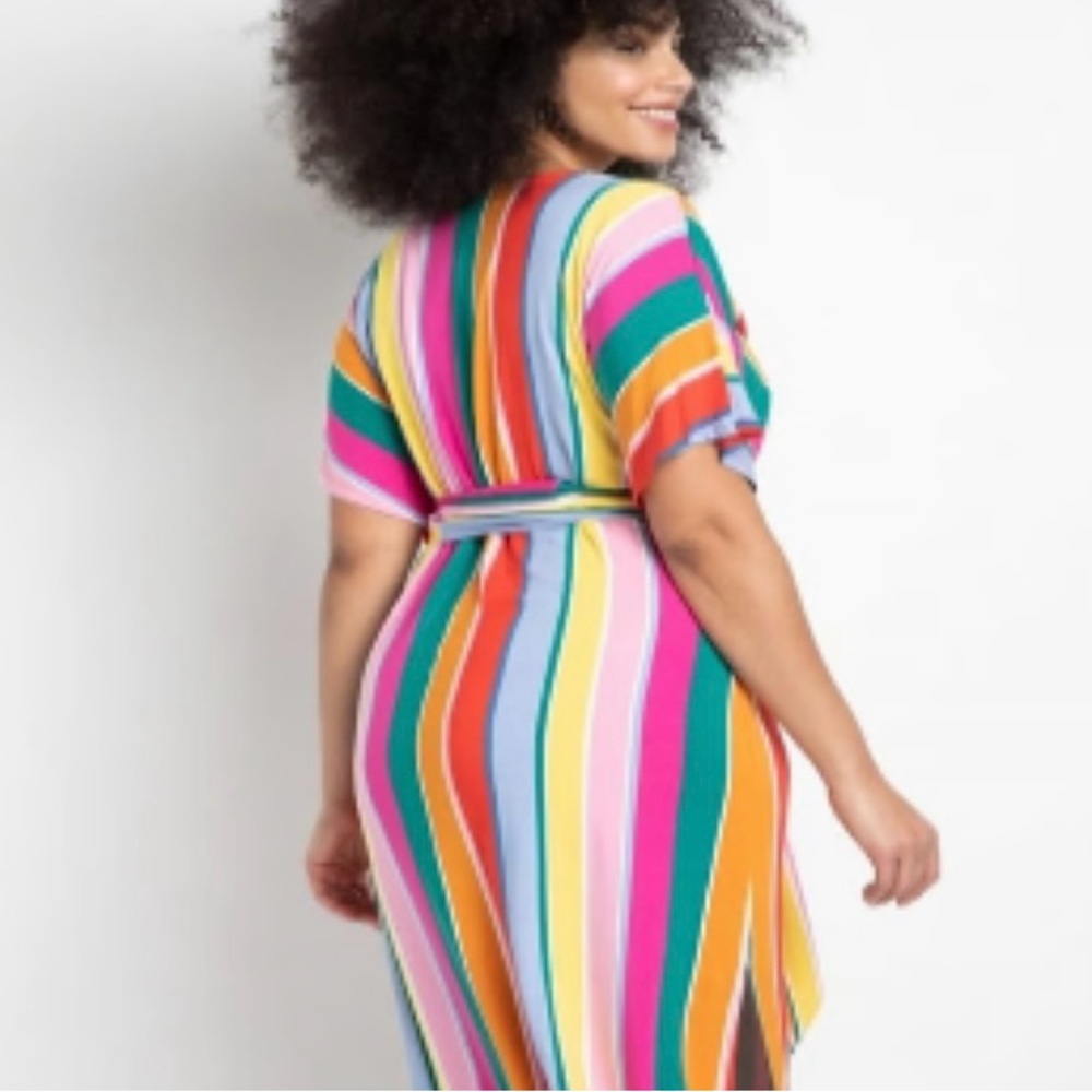 NWT Eloquii Bright Rainbow Striped Wrap Dress